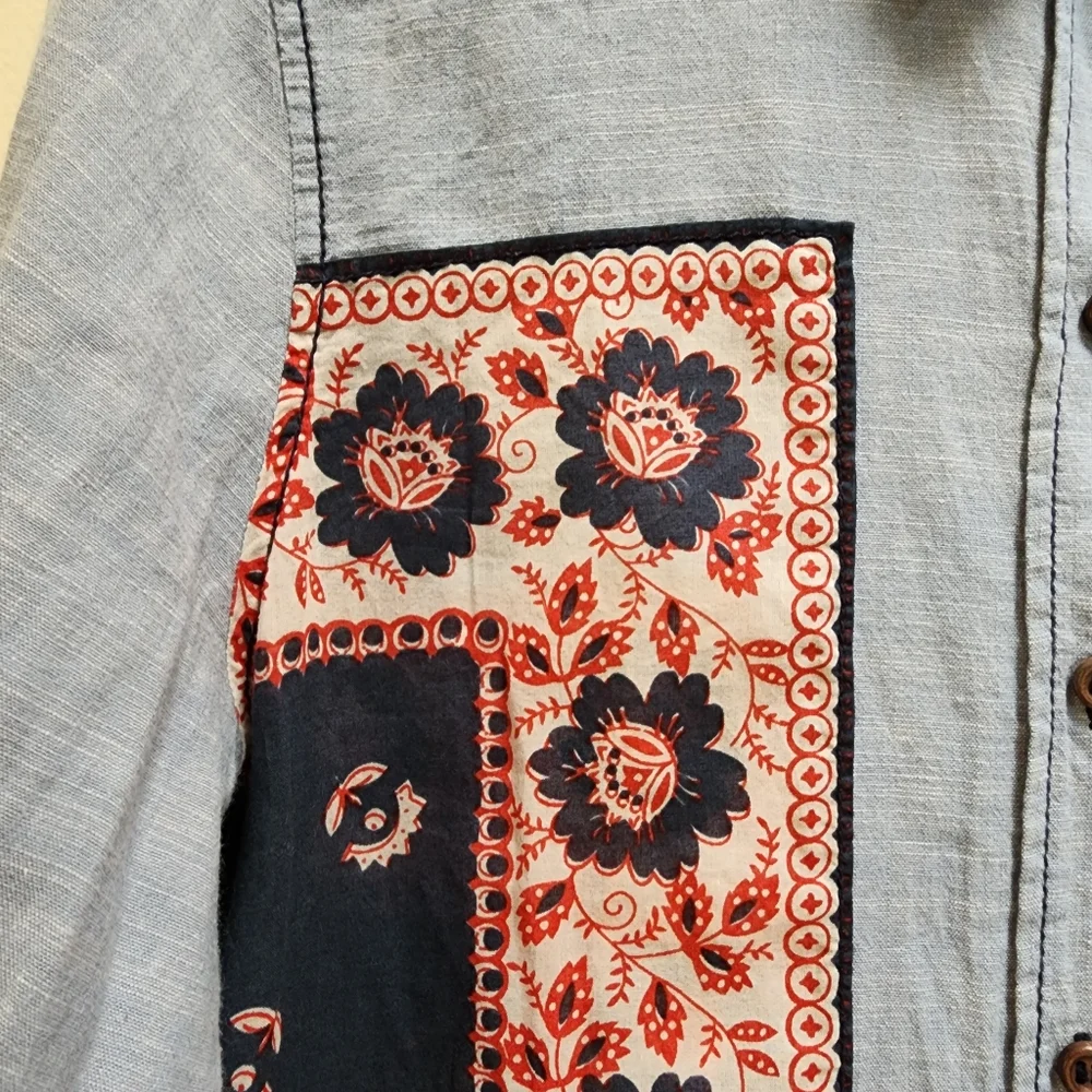 Free People Bandana Chambray Western Shirt Button-up Size Medium